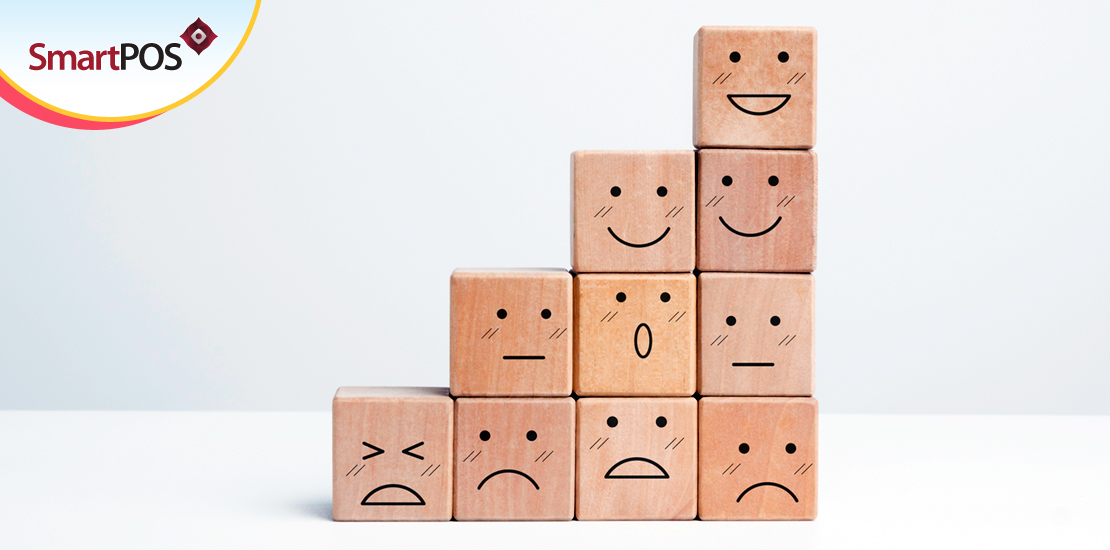 An illustration of boxes with expressions representing customer experienc
